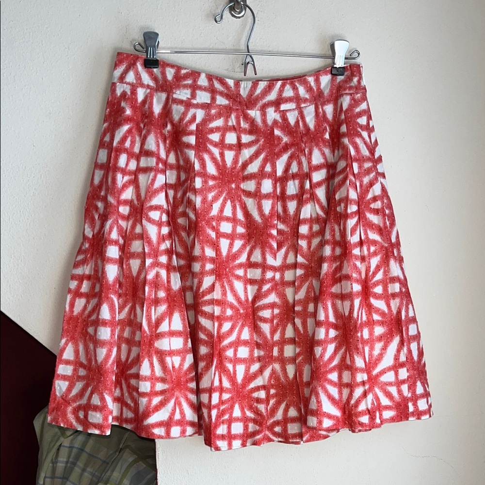 Club Monaco Red and White Pleated A-Line Skirt 4
